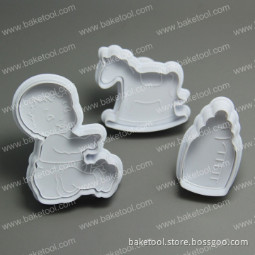 3pcs Plastic Baby Shower Plunger Cutter Mold Set for Cake Fondant Decoration